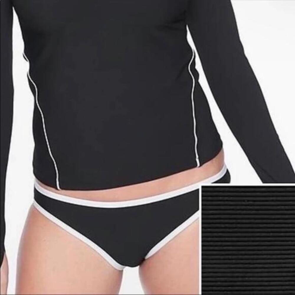 Athleta Clean Bound Bikini Bottoms Black White Trim Size L NWT Swim
